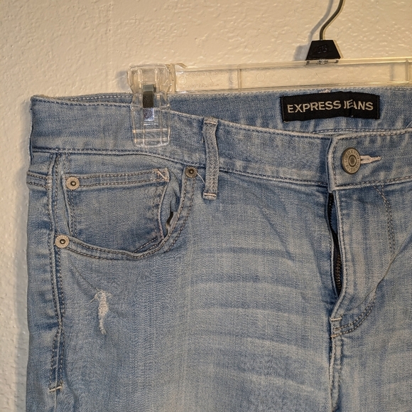 Express Light Blue Distressed Women's Jeans barely boot low rise size 12r - Picture 5 of 12